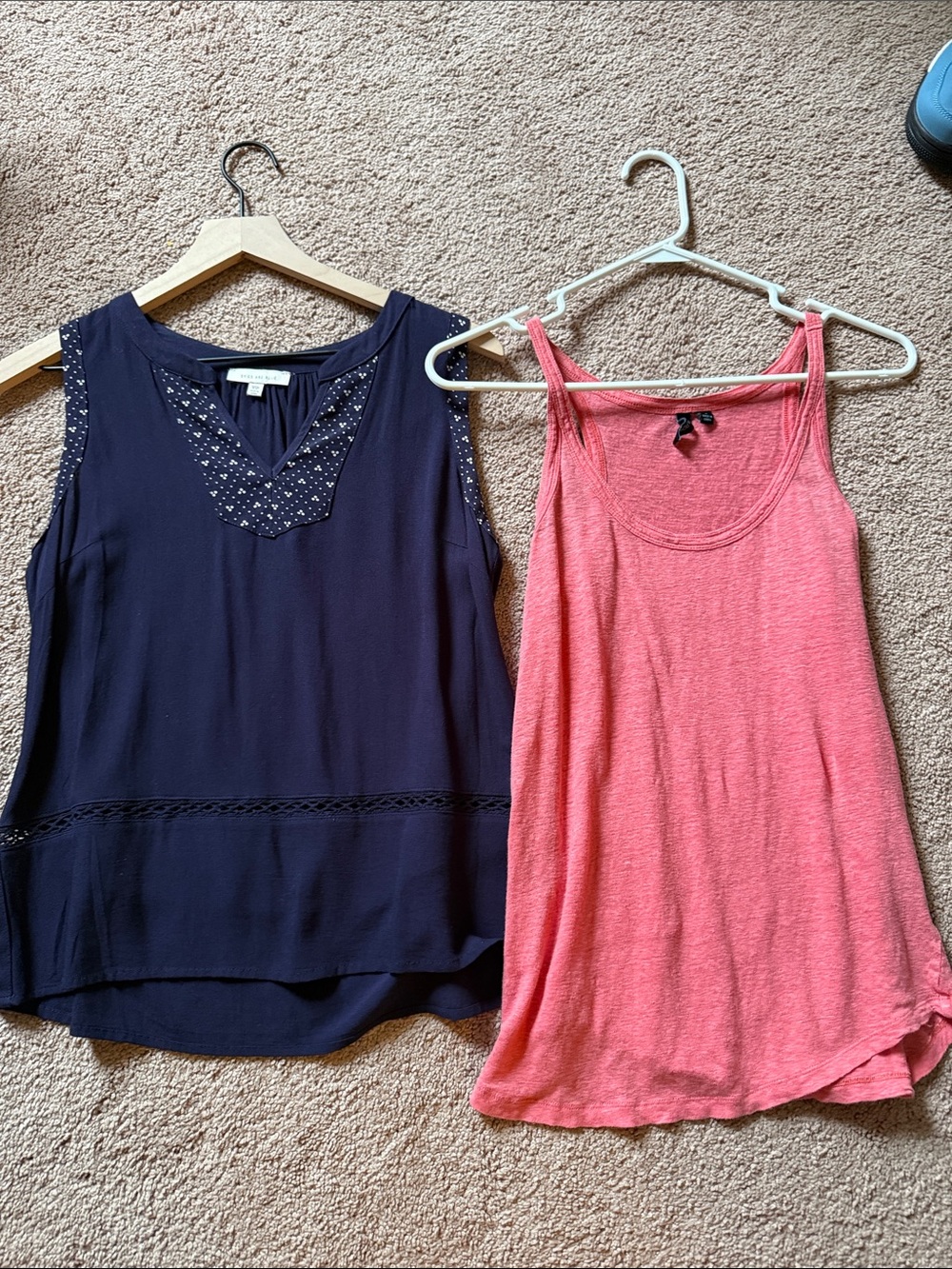Sleeveless Navy Lace-Trim Blouse | 2-Pack Includes Coral Tank